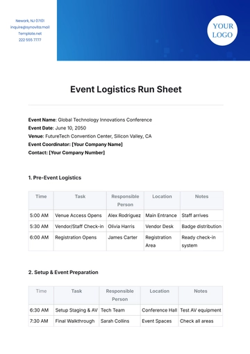 Free Event Logistics Run Sheet Template to Edit Online