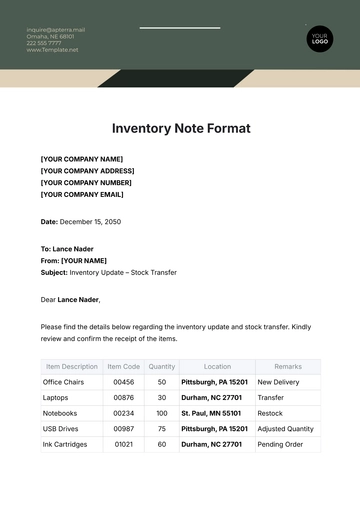 Free Inventory Note Format Template to Edit Online