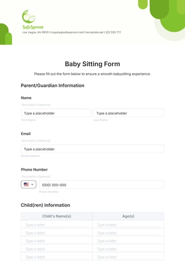 Free Baby Sitting Form Template to Edit Online