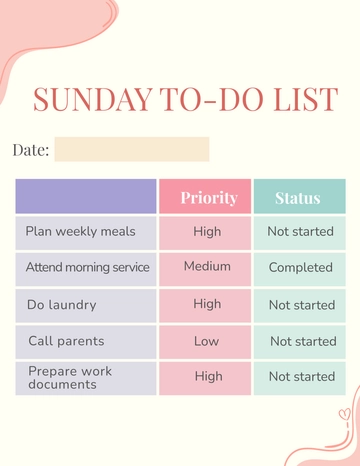 Free Sunday To-Do List Template to Edit Online