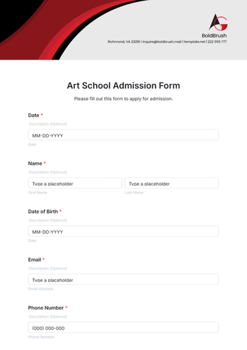 Free Art School Admission Form Template to Edit Online
