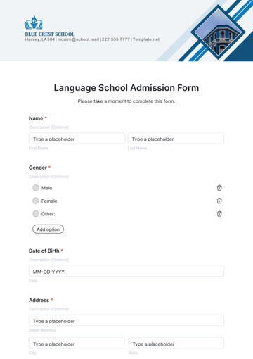 Free Language School Admission Form Template to Edit Online