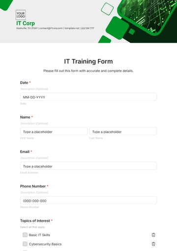 Free IT Training Form Template to Edit Online