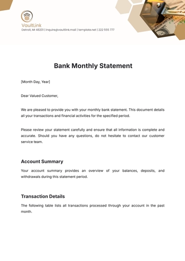 Free Bank Monthly Statement Template to Edit Online