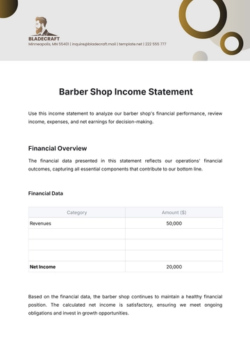 Free Barber Shop Income Statement Template to Edit Online