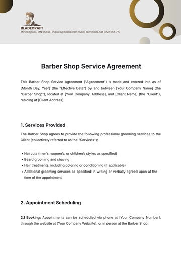 Free Barber Shop Service Agreement Template to Edit Online