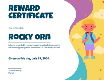 Free Reward Certificate for Kids Template to Edit Online
