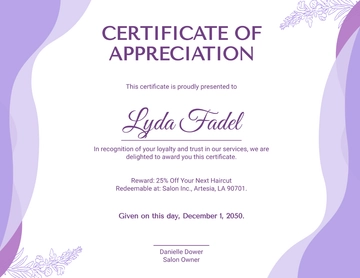 Free Hair Salon Reward Certificate Template to Edit Online