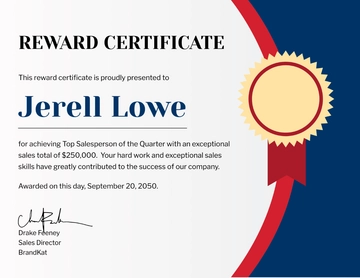 Free Sales Reward Certificate Template to Edit Online
