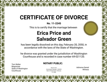 Free Divorce Certificate with Notary Section Template to Edit Online