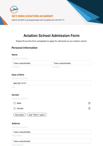 Free Aviation School Admission Form Template to Edit Online