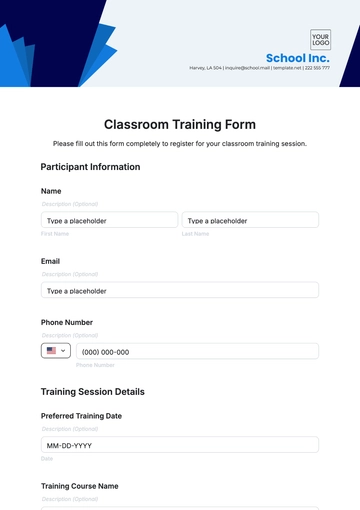 Free Classroom Training Form Template to Edit Online