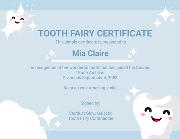 Free Simple Tooth Fairy Certificate Template to Edit Online