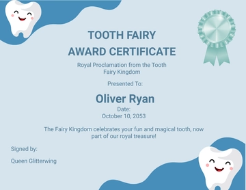 Free Tooth Fairy Award Certificate Template to Edit Online