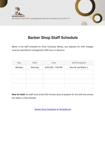 Free Barber Shop Staff Schedule Template to Edit Online