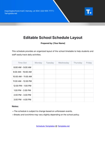 Free Editable School Schedule Layout Template to Edit Online