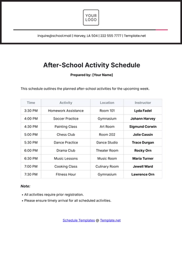 Free After-School Activity Schedule Template to Edit Online