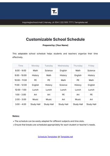 Free Customizable School Schedule Template to Edit Online