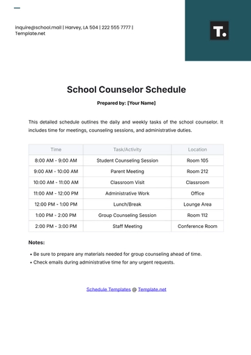 Free School Counselor Schedule Template to Edit Online