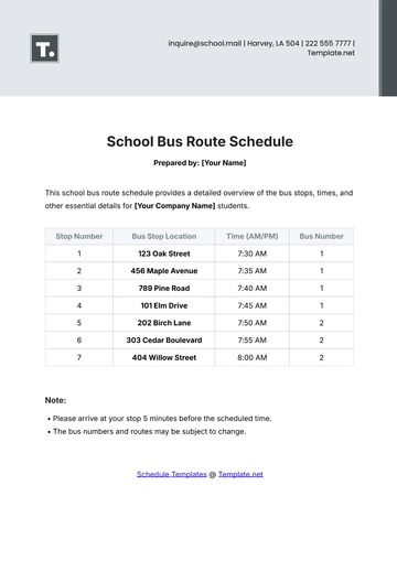 Free School Bus Route Schedule Template to Edit Online