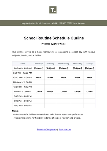 Free School Routine Schedule Outline Template to Edit Online