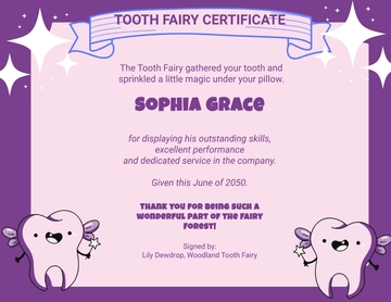 Free Tooth Fairy Certificate for Girls Template to Edit Online