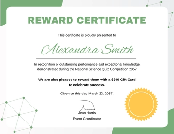 Free Reward Certificate for Competition Template to Edit Online