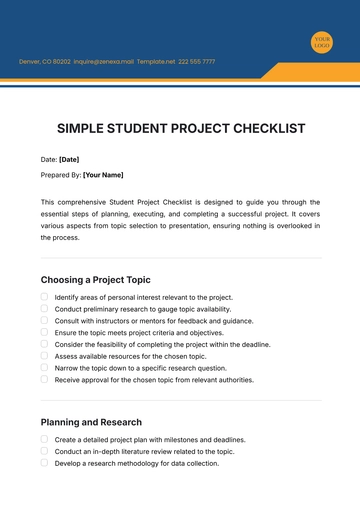 Free Simple Student Project Checklist Template to Edit Online