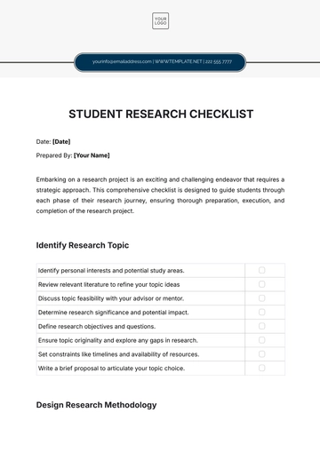 Free Student Research Checklist Template to Edit Online