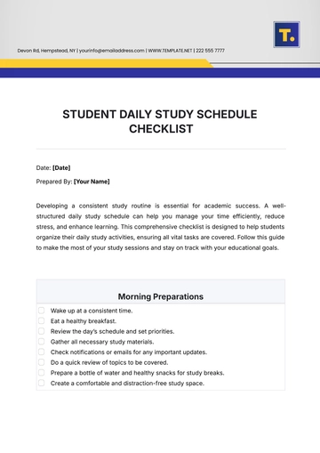Free Student Daily Study Schedule Checklist Template to Edit Online
