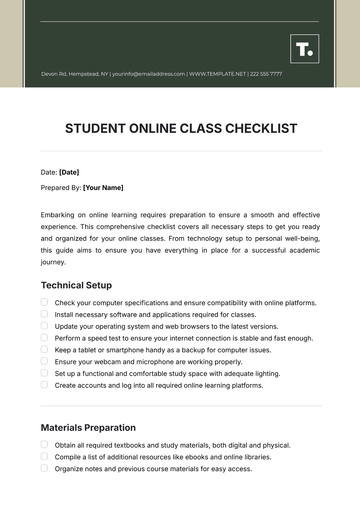 Free Student Online Class Checklist Template to Edit Online