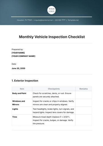 Free Monthly Vehicle Inspection Checklist Template to Edit Online
