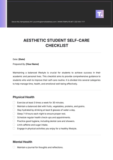 Free Aesthetic Student Self-Care Checklist Template to Edit Online