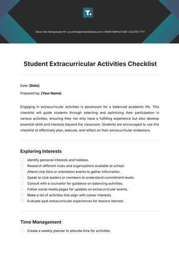 Free Student Extracurricular Activities Checklist Template to Edit Online