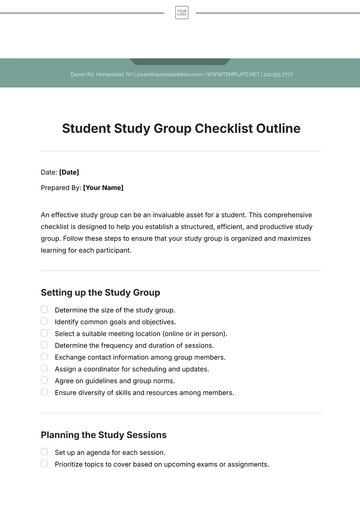 Free Student Study Group Checklist Outline Template to Edit Online