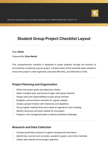 Free Student Group Project Checklist Layout Template to Edit Online