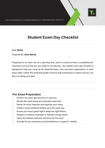 Free Student Exam Day Checklist Template to Edit Online