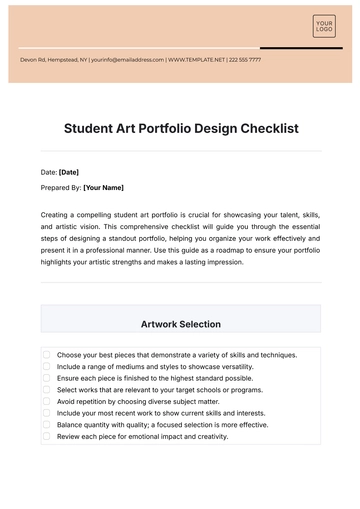 Free Student Art Portfolio Design Checklist Template to Edit Online