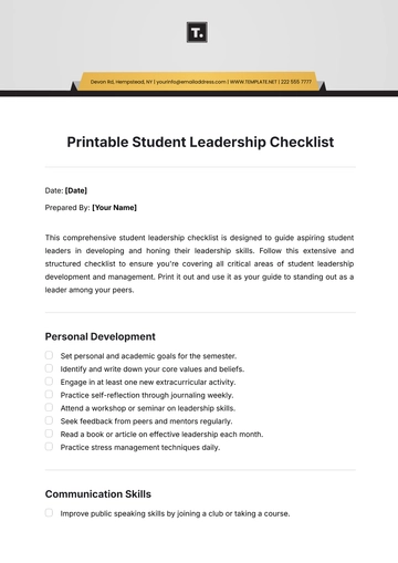 Free Printable Student Leadership Checklist Template to Edit Online