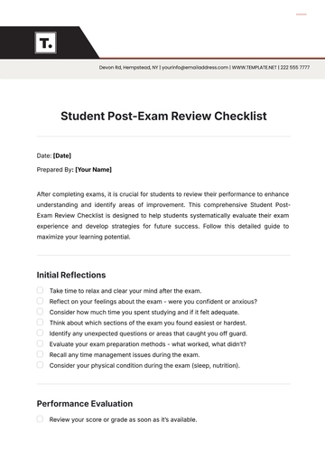 Free Student Post-Exam Review Checklist Template to Edit Online