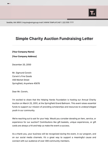 Free Simple Charity Auction Fundraising Letter Template to Edit Online