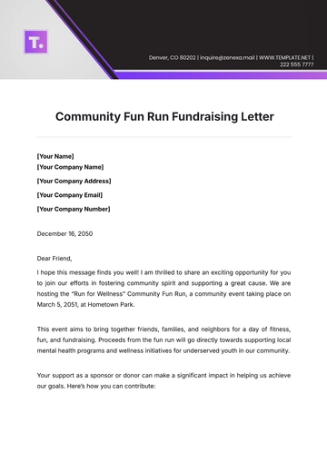 Free Community Fun Run Fundraising Letter Template to Edit Online