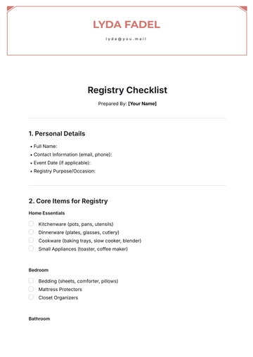 Free Registry Checklist Template to Edit Online