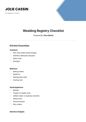 Free Wedding Registry Checklist Template to Edit Online