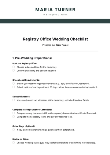 Free Registry Office Wedding Checklist Template to Edit Online