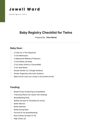 Free Baby Registry Checklist for Twins Template to Edit Online