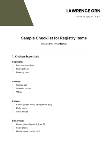 Free Sample Checklist for Registry Items Template to Edit Online