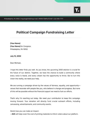 Free Political Campaign Fundraising Letter Template to Edit Online