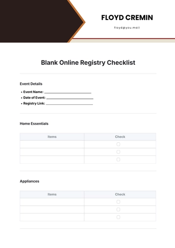 Free Blank Online Registry Checklist Template to Edit Online