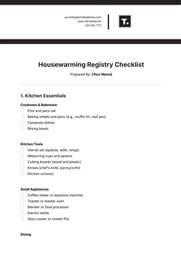 Free Housewarming Registry Checklist Template to Edit Online